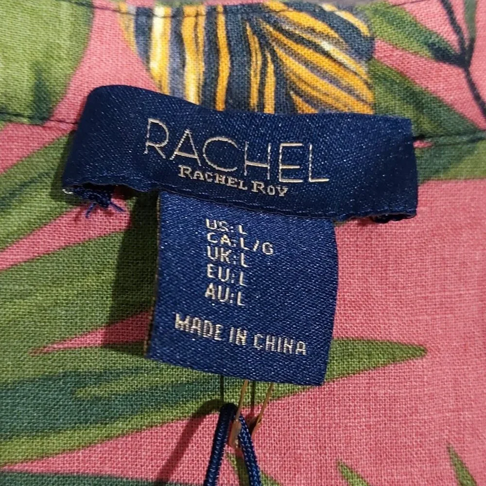 Rachel Roy Linen Rayon Floral Top L Pullover Sleeveless Button V Neck Beachcore - Picture 10 of 12